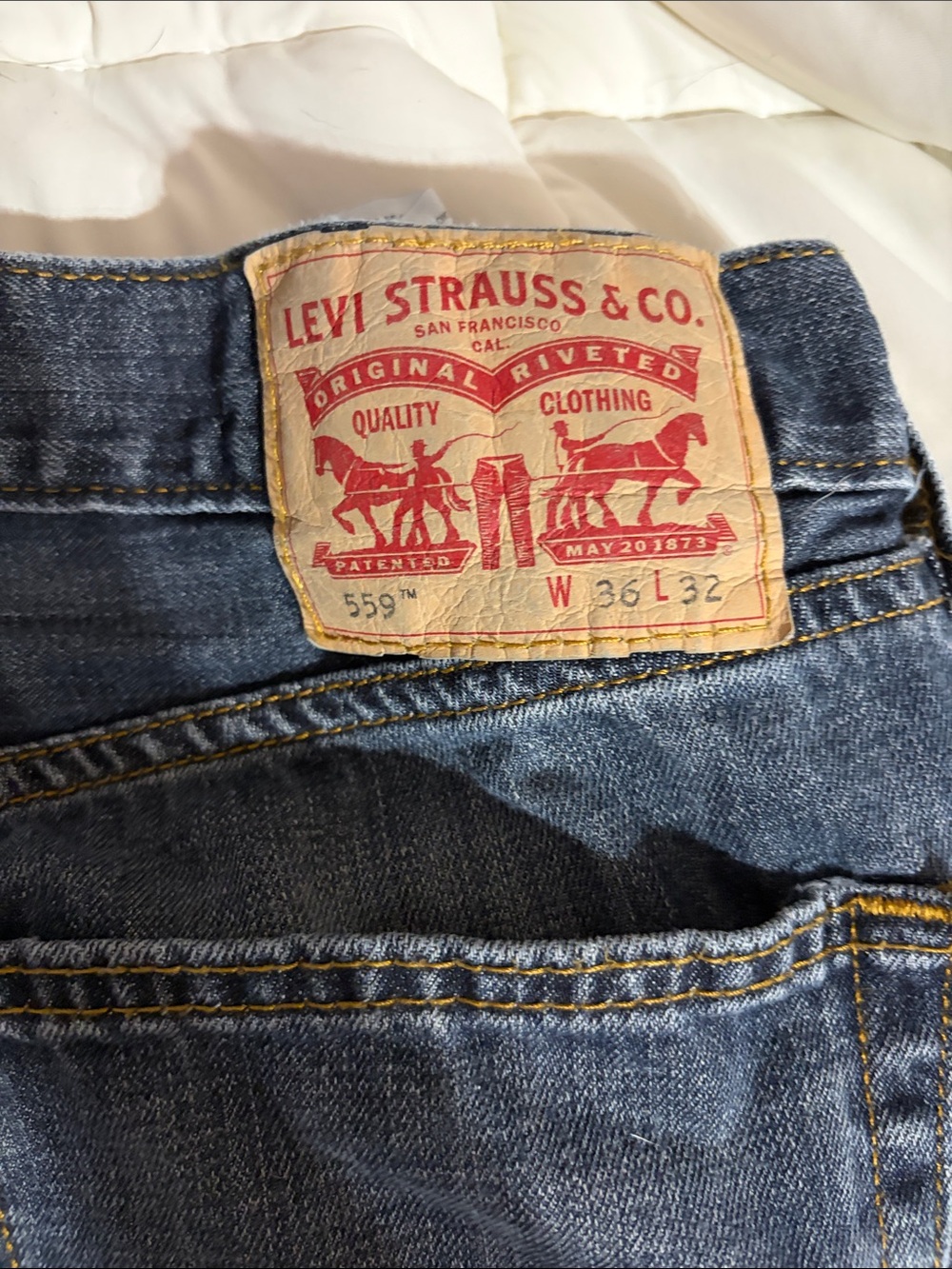 Levi's Men’s Denim Jeans in Blue with Tan Patch